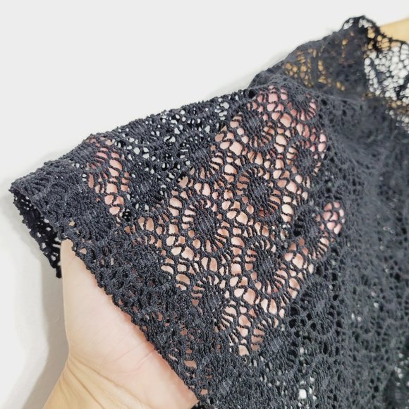 Joy Joy Sheer Lace Cover Up Mini Dress Short Sleeve Scoop Neckline Black Size XS - Picture 2 of 8